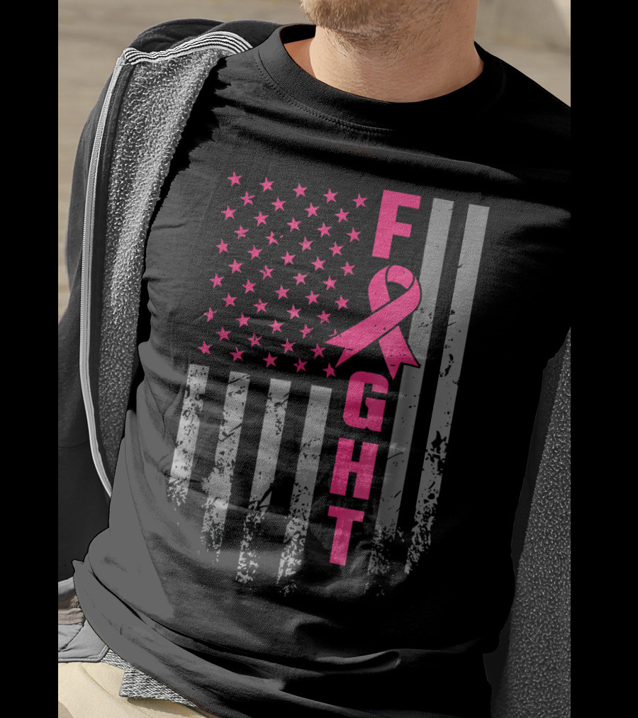 Breast Cancer Awareness American Flag Fight T-Shirt