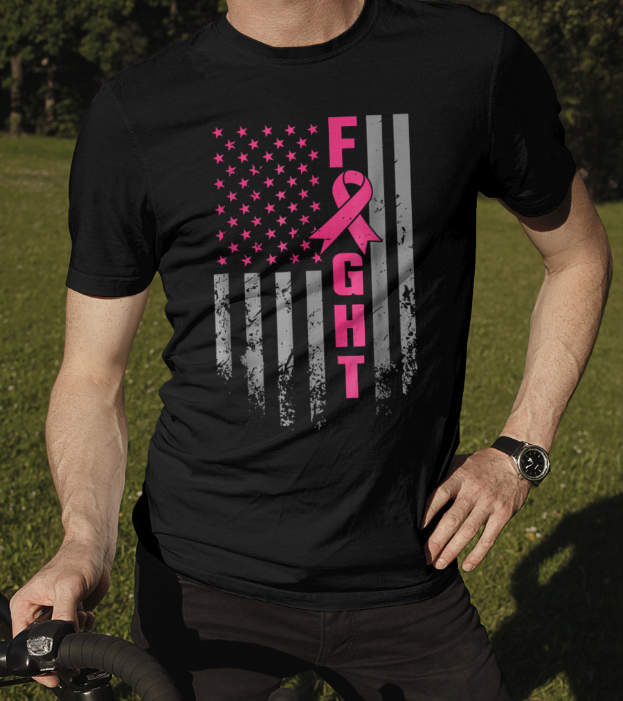 Breast Cancer Awareness American Flag Fight T-Shirt