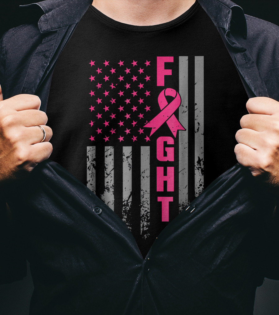 Breast Cancer Awareness American Flag Fight T-Shirt