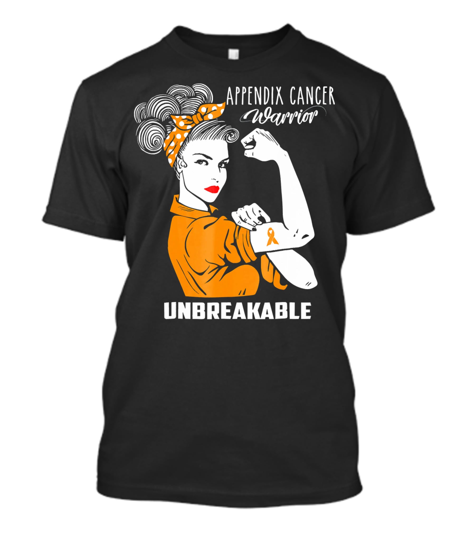 Appendix Cancer Warrior Unbreakable Awareness Ribbon Rosie The Riveter T-Shirt