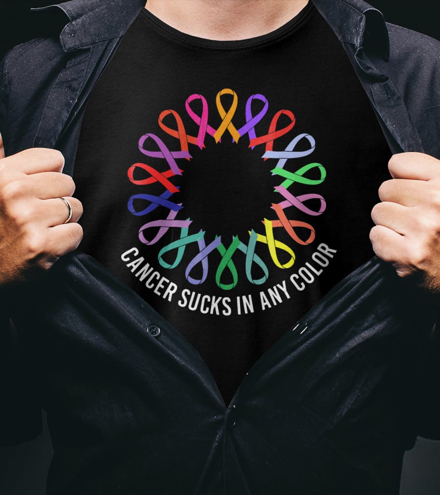 Cancer Sucks In Any Color Awareness Ribbons T-Shirt