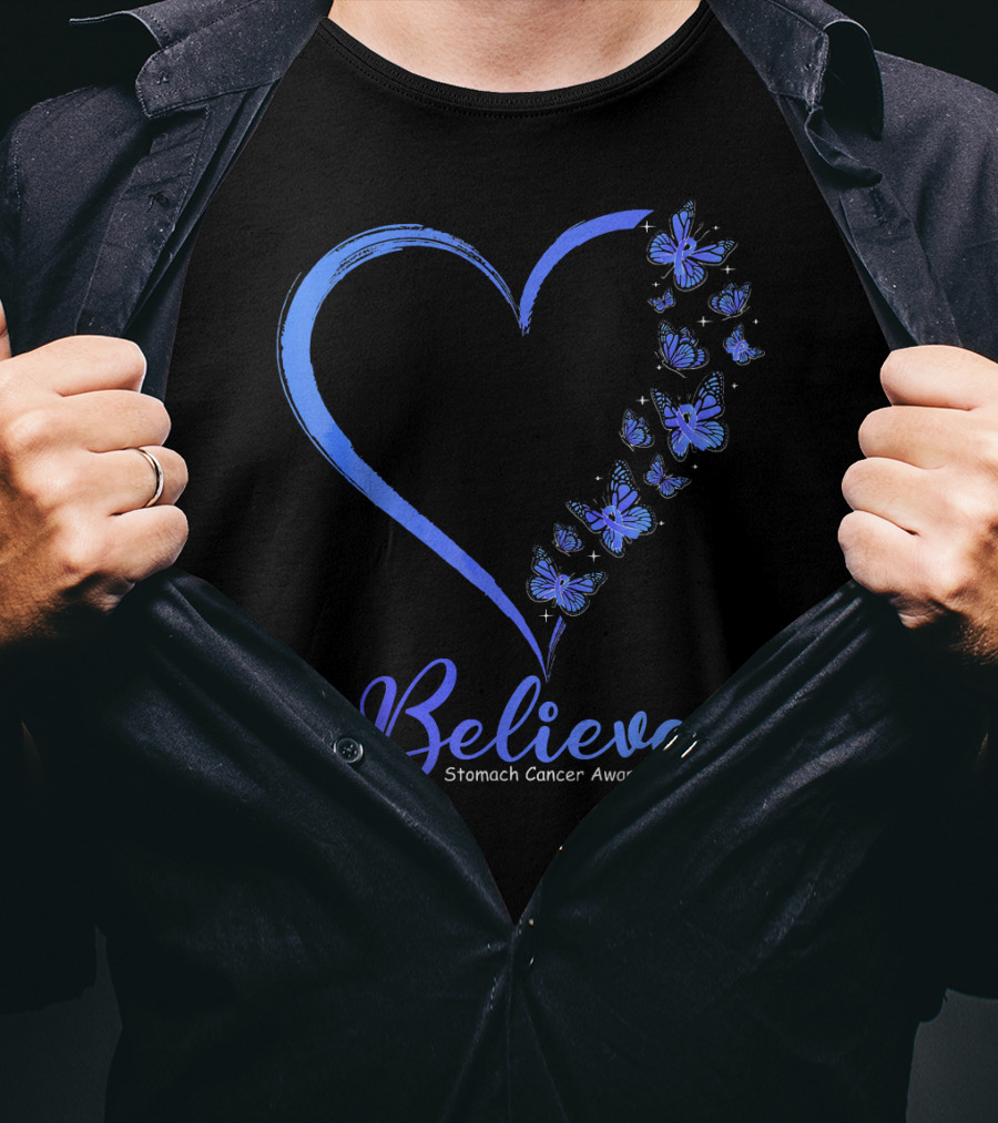 Believe Butterfly Stomach Cancer Awareness T-Shirt