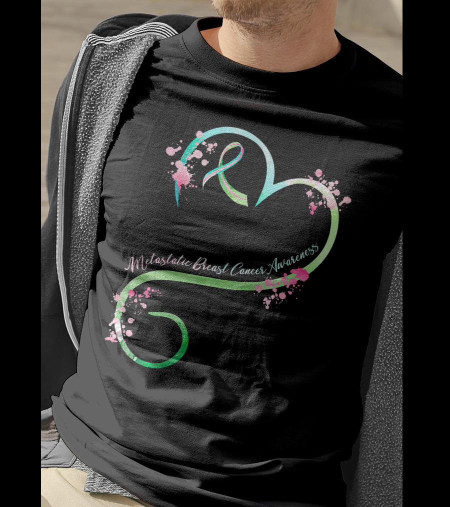 Metastatic Breast Cancer Awareness Heart Ribbon Splatters T-Shirt