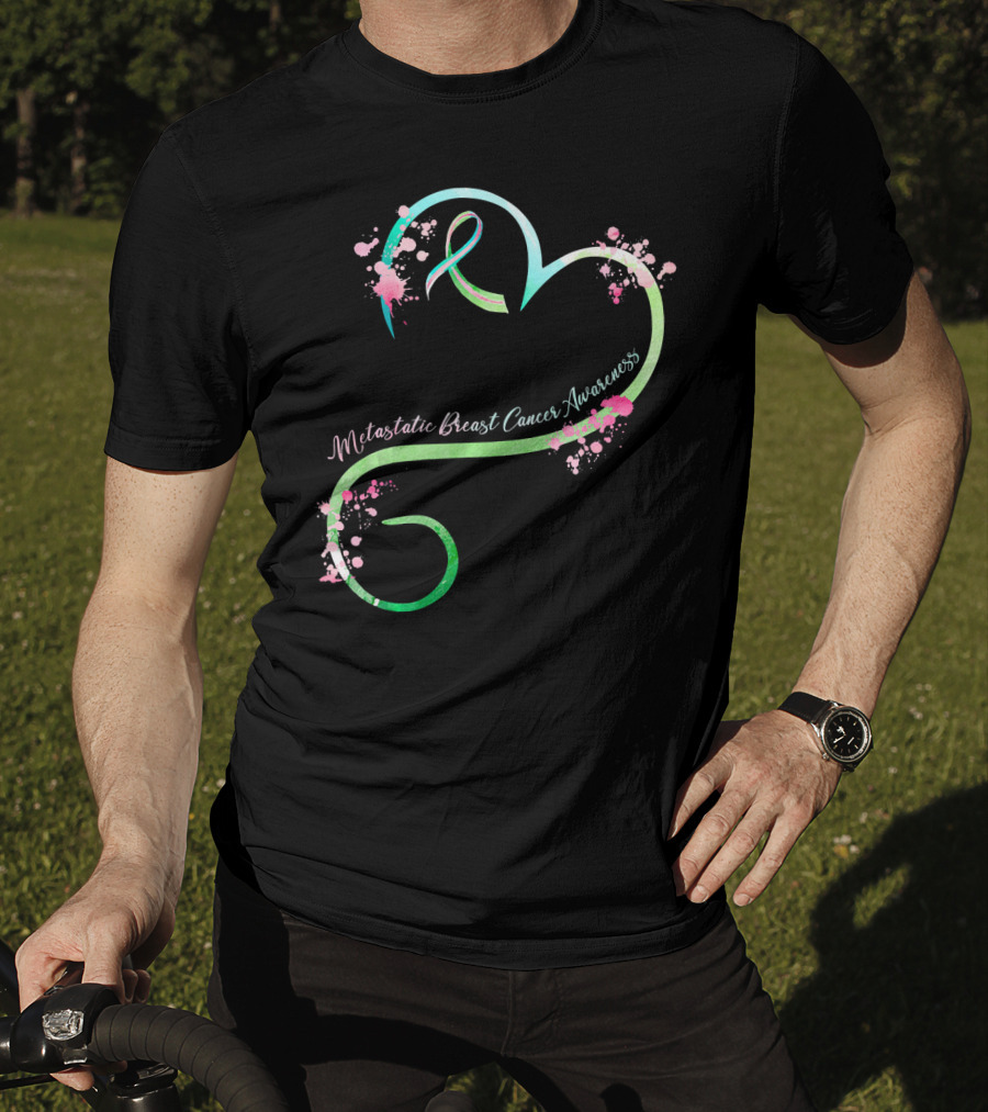 Metastatic Breast Cancer Awareness Heart Ribbon Splatters T-Shirt