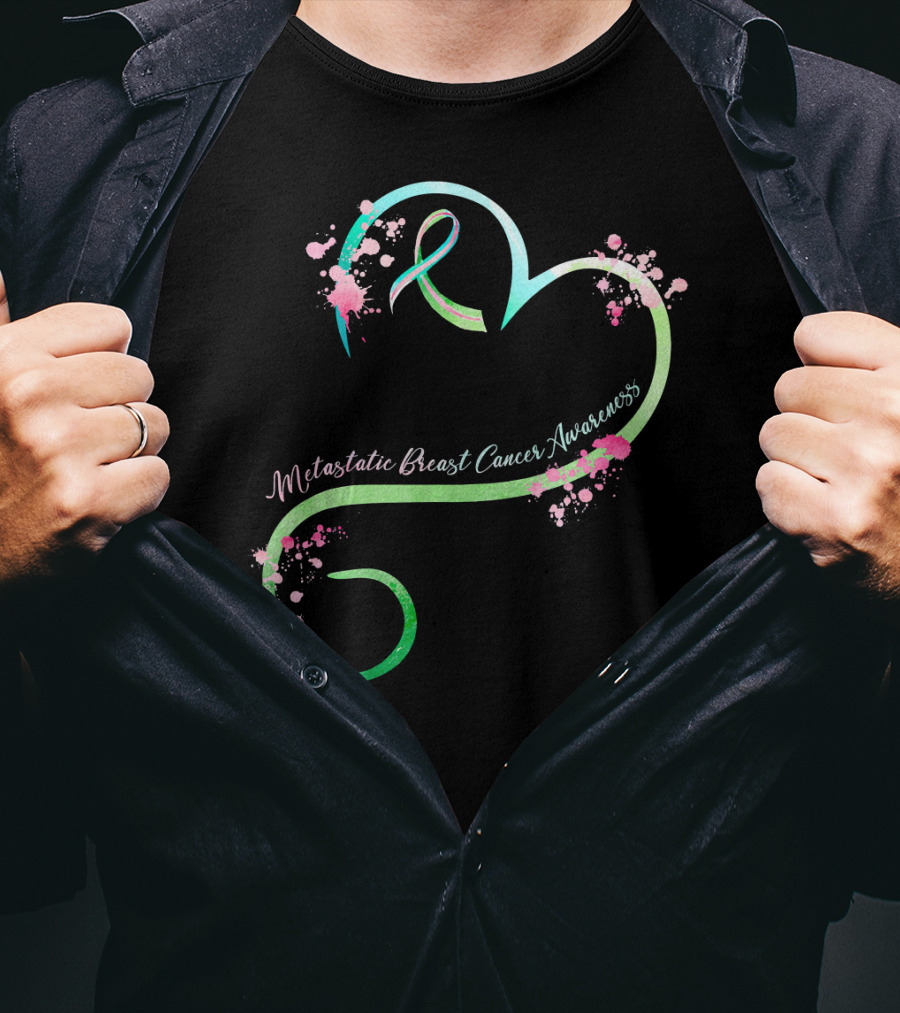 Metastatic Breast Cancer Awareness Heart Ribbon Splatters T-Shirt