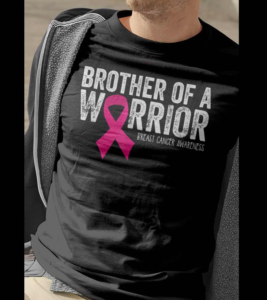 Brother Of A Warrior Pink Ribbon Breast Cancer Awareness T-Shirt