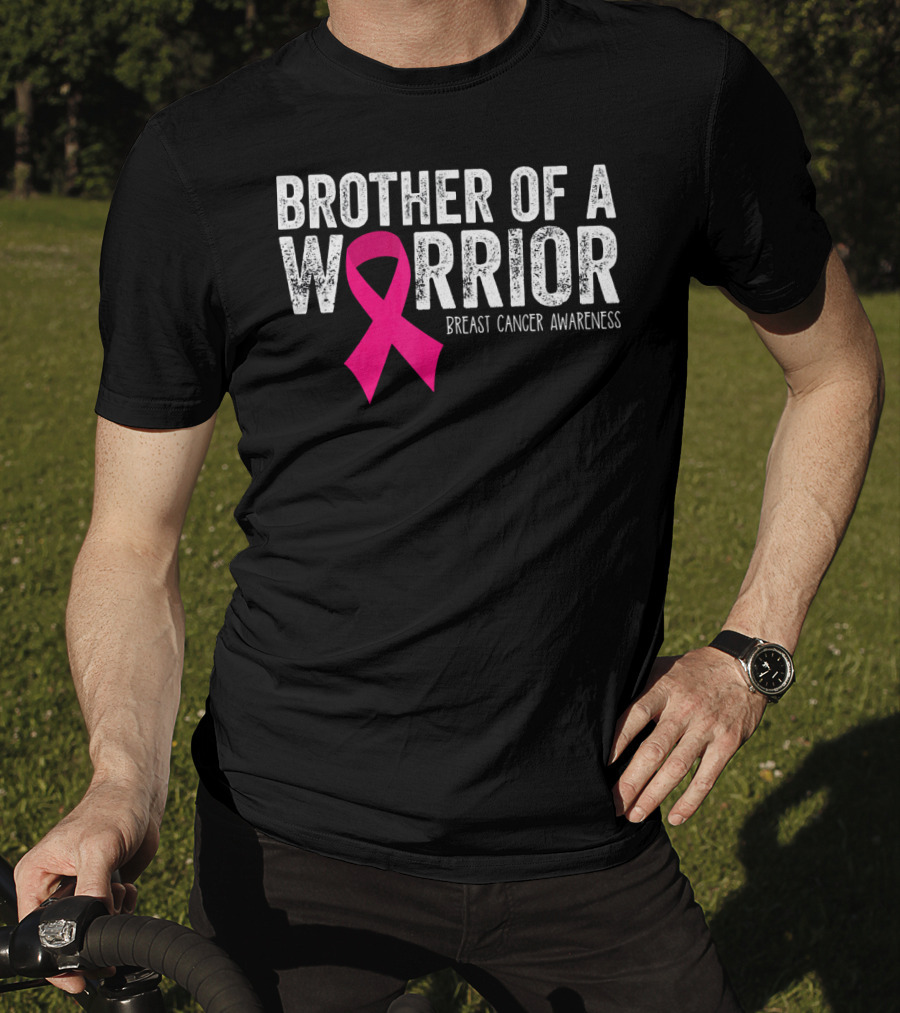 Brother Of A Warrior Pink Ribbon Breast Cancer Awareness T-Shirt