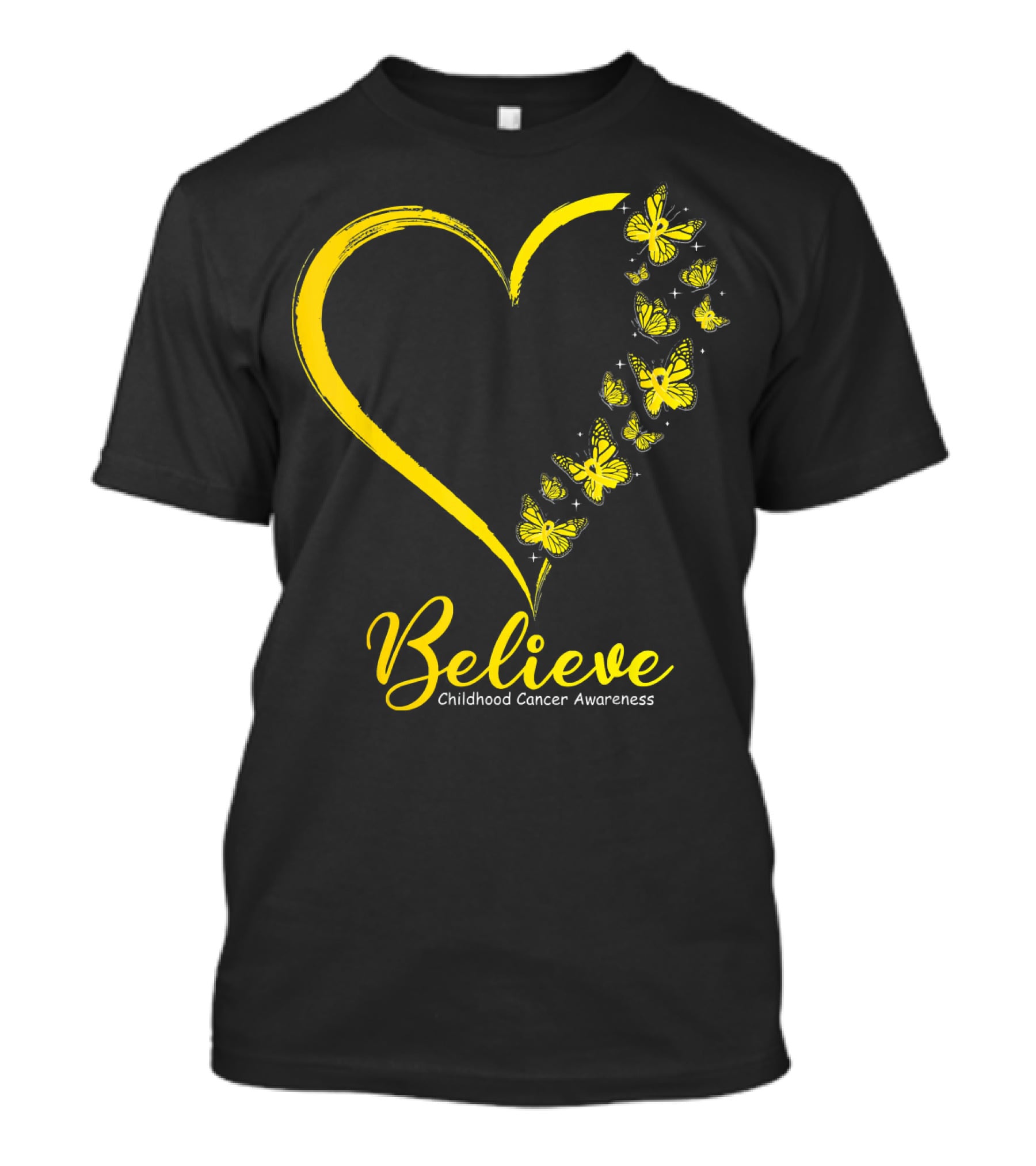 Believe Butterfly Heart Childhood Cancer Awareness T-Shirt