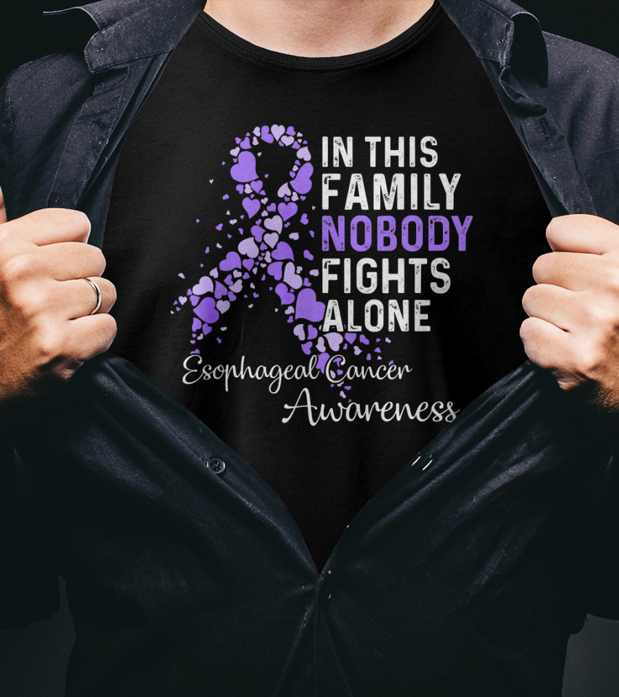 In This Family Nobody Fights Alone Esophageal Cancer Awareness T-Shirt
