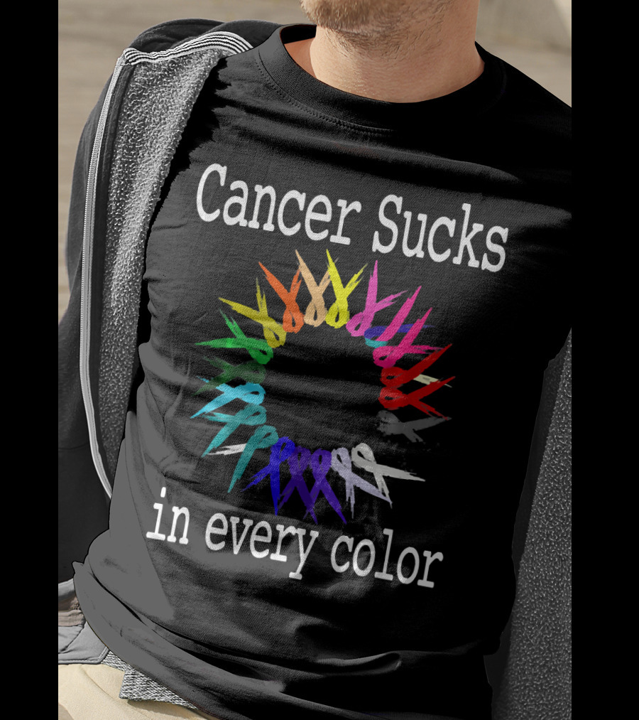 Cancer Sucks Awareness Ribbons In Every Color T-Shirt