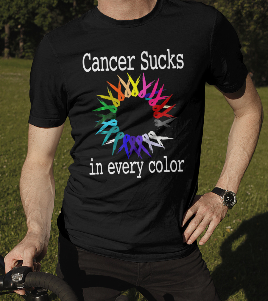 Cancer Sucks Awareness Ribbons In Every Color T-Shirt