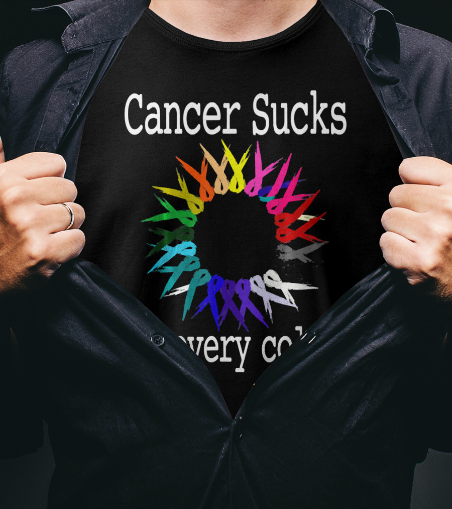 Cancer Sucks Awareness Ribbons In Every Color T-Shirt