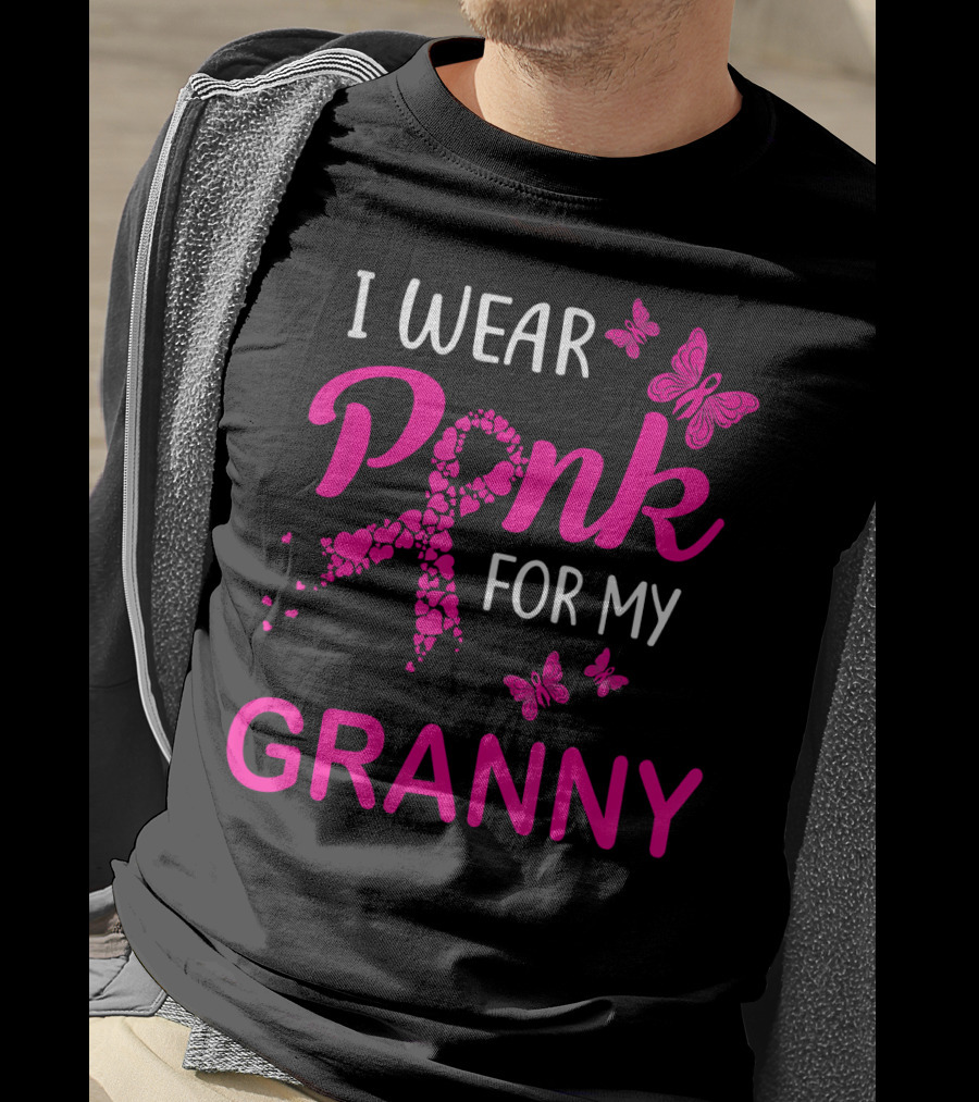 I Wear Pink For My Granny Breast Cancer Awareness Butterflies T-Shirt