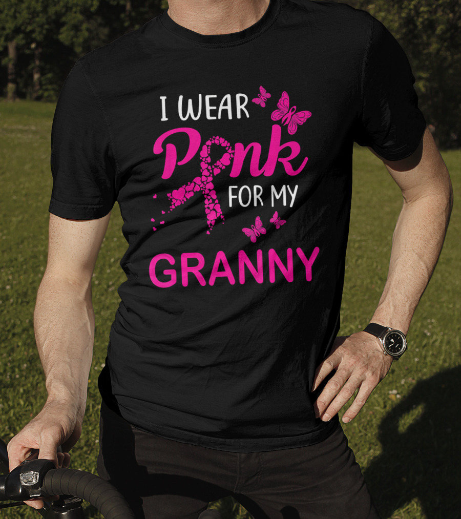 I Wear Pink For My Granny Breast Cancer Awareness Butterflies T-Shirt