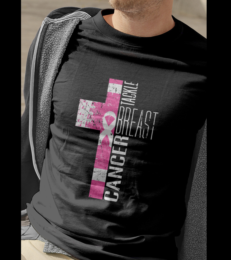 Tackle Breast Cancer Pink Ribbon Cross T-Shirt