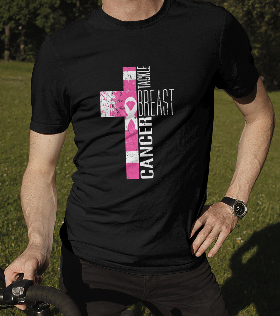 Tackle Breast Cancer Pink Ribbon Cross T-Shirt