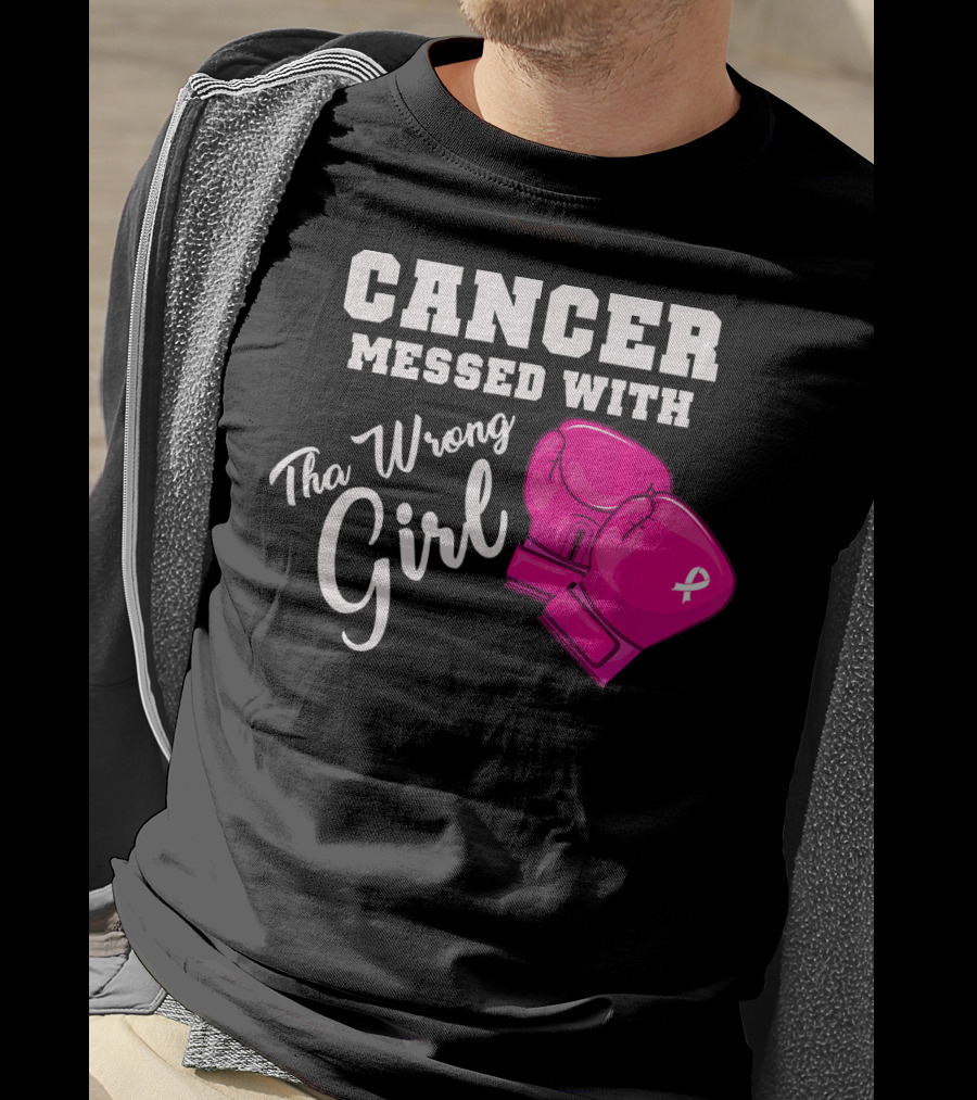 Cancer Messed With The Wrong Girl Boxing Gloves Breast Cancer Awareness T-Shirt