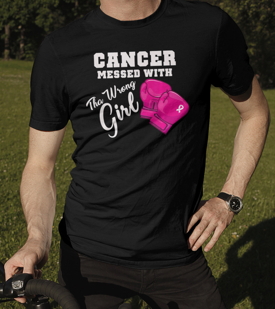 Cancer Messed With The Wrong Girl Boxing Gloves Breast Cancer Awareness T-Shirt