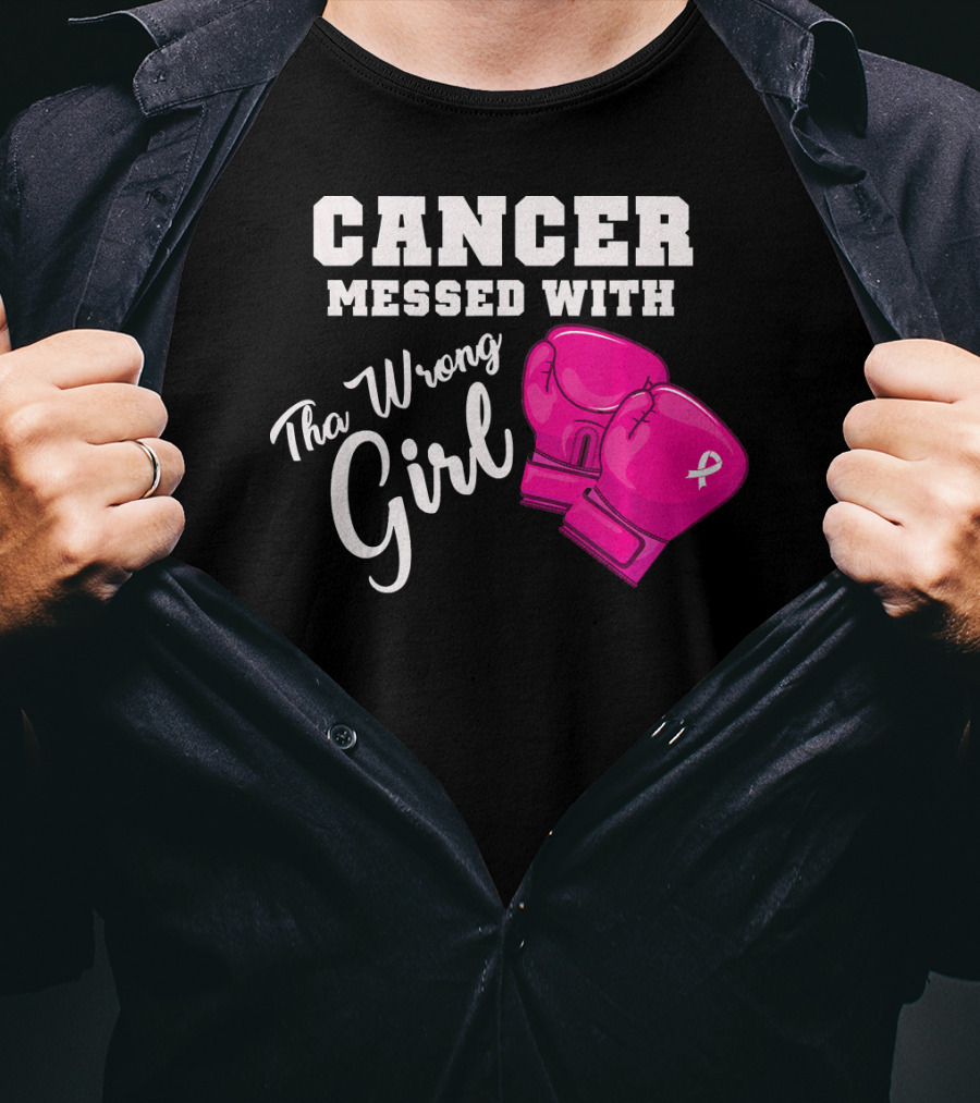 Cancer Messed With The Wrong Girl Boxing Gloves Breast Cancer Awareness T-Shirt