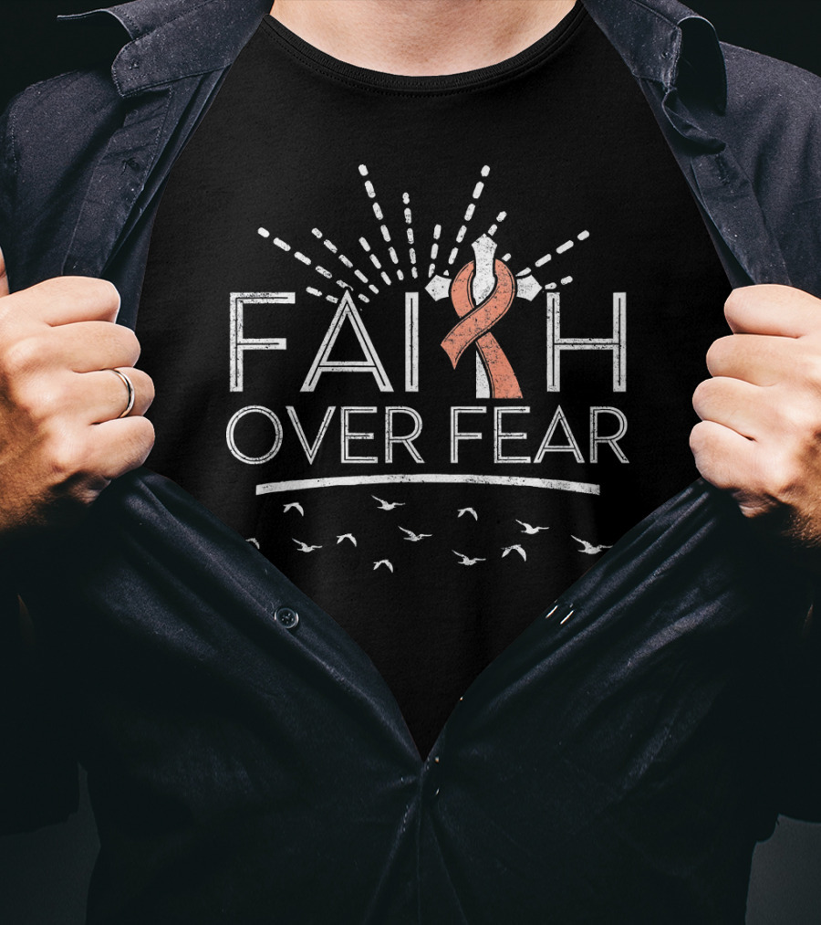 Faith Over Fear Peach Ribbon Uterine Cancer Awareness T-Shirt