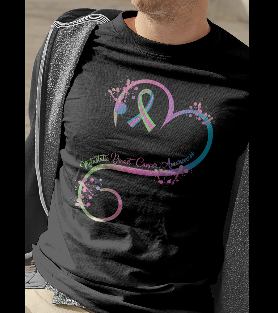 Heart Ribbon Metastatic Breast Cancer Awareness T-Shirt