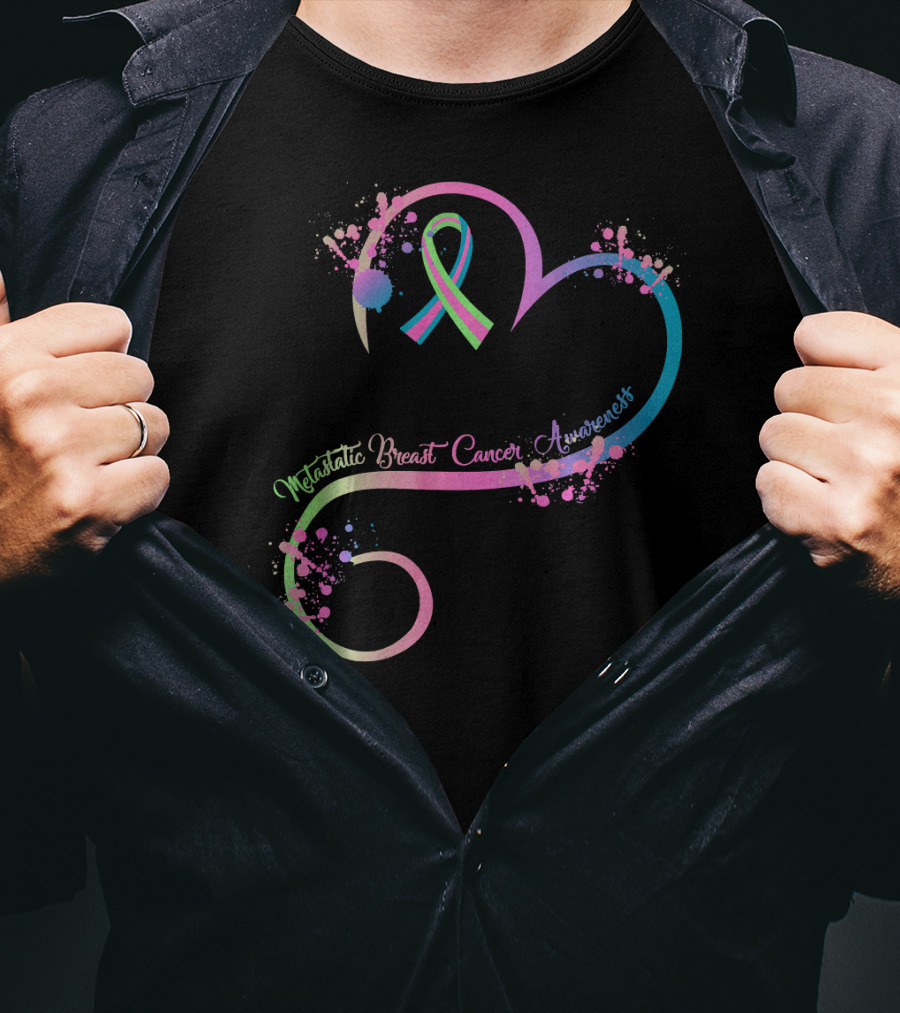 Heart Ribbon Metastatic Breast Cancer Awareness T-Shirt