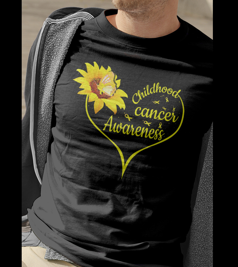 Childhood Cancer Awareness Flower Butterfly Gold T-Shirt