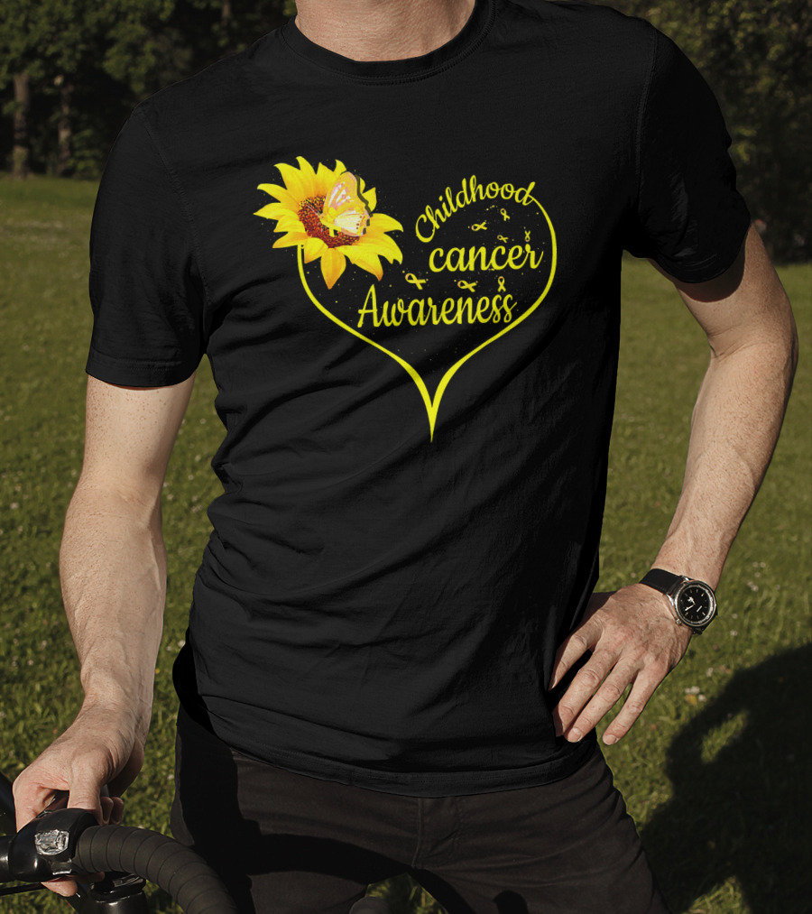 Childhood Cancer Awareness Flower Butterfly Gold T-Shirt