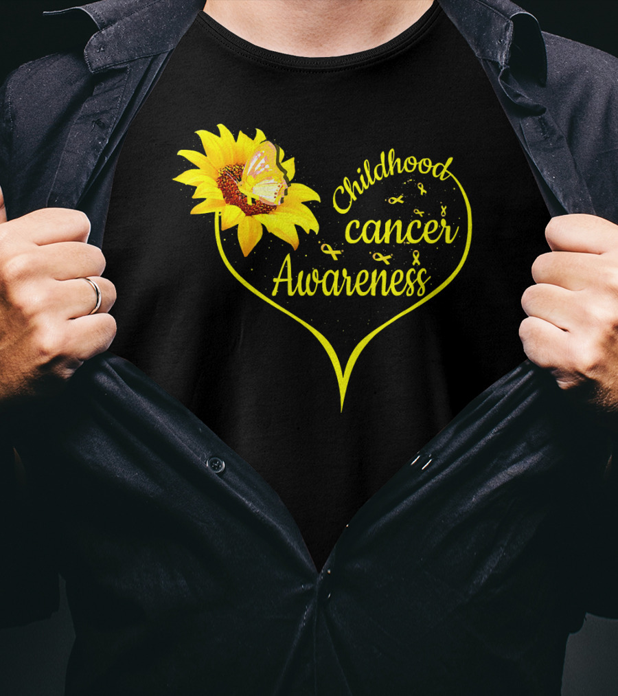 Childhood Cancer Awareness Flower Butterfly Gold T-Shirt