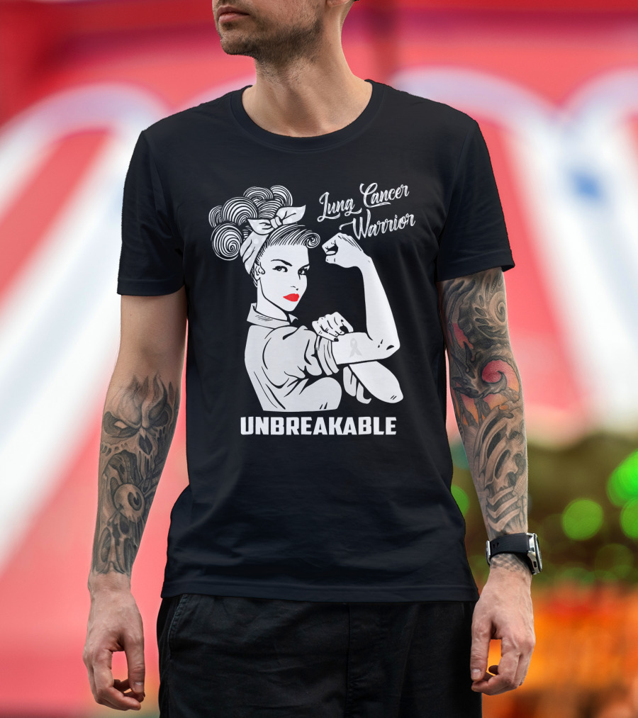 Lung Cancer Warrior Unbreakable Rosie the Riveter T-Shirt