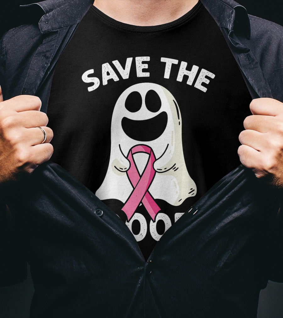Save The Boooobs Funny Ghost Pink Ribbon Breast Cancer Awareness T-Shirt
