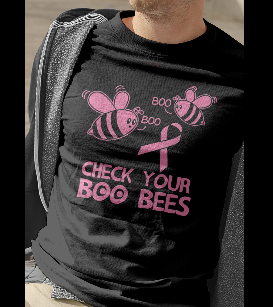 Check Your Boo Bees Pink Ribbon Cute Breast Cancer Awareness T-Shirt