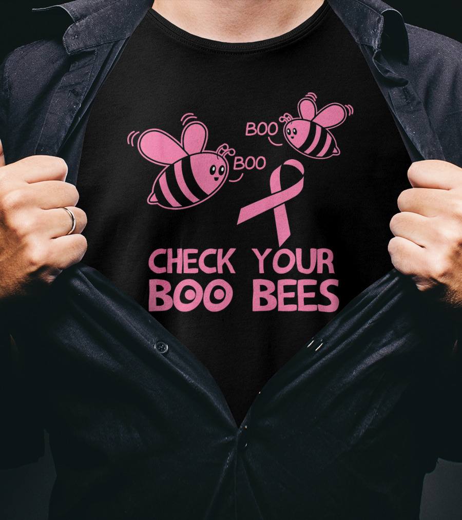 Check Your Boo Bees Pink Ribbon Cute Breast Cancer Awareness T-Shirt