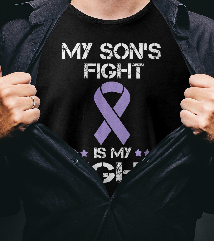 My Son's Fight Is My Fight Purple Ribbon Awareness T-Shirt