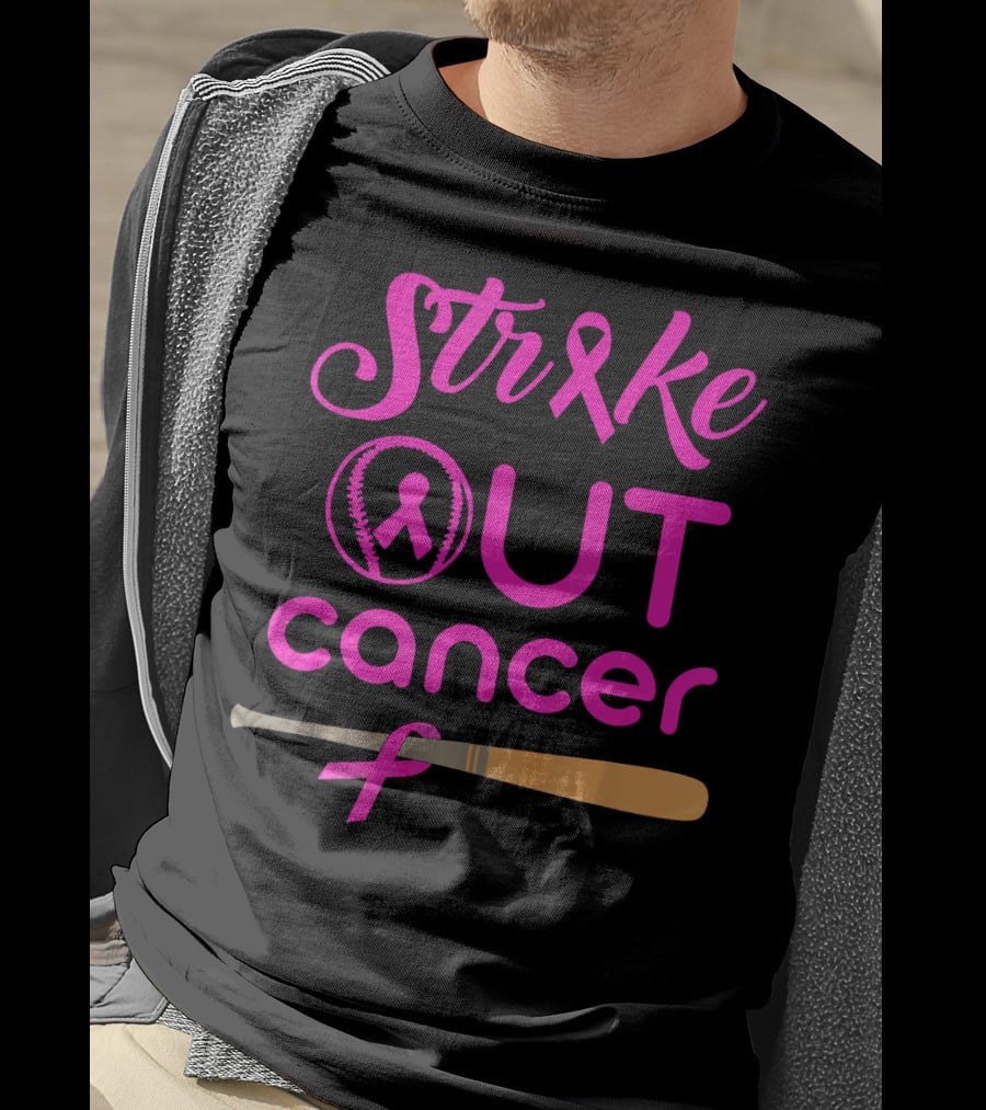 Strike Out Cancer Pink Ribbon Baseball Bat T-Shirt
