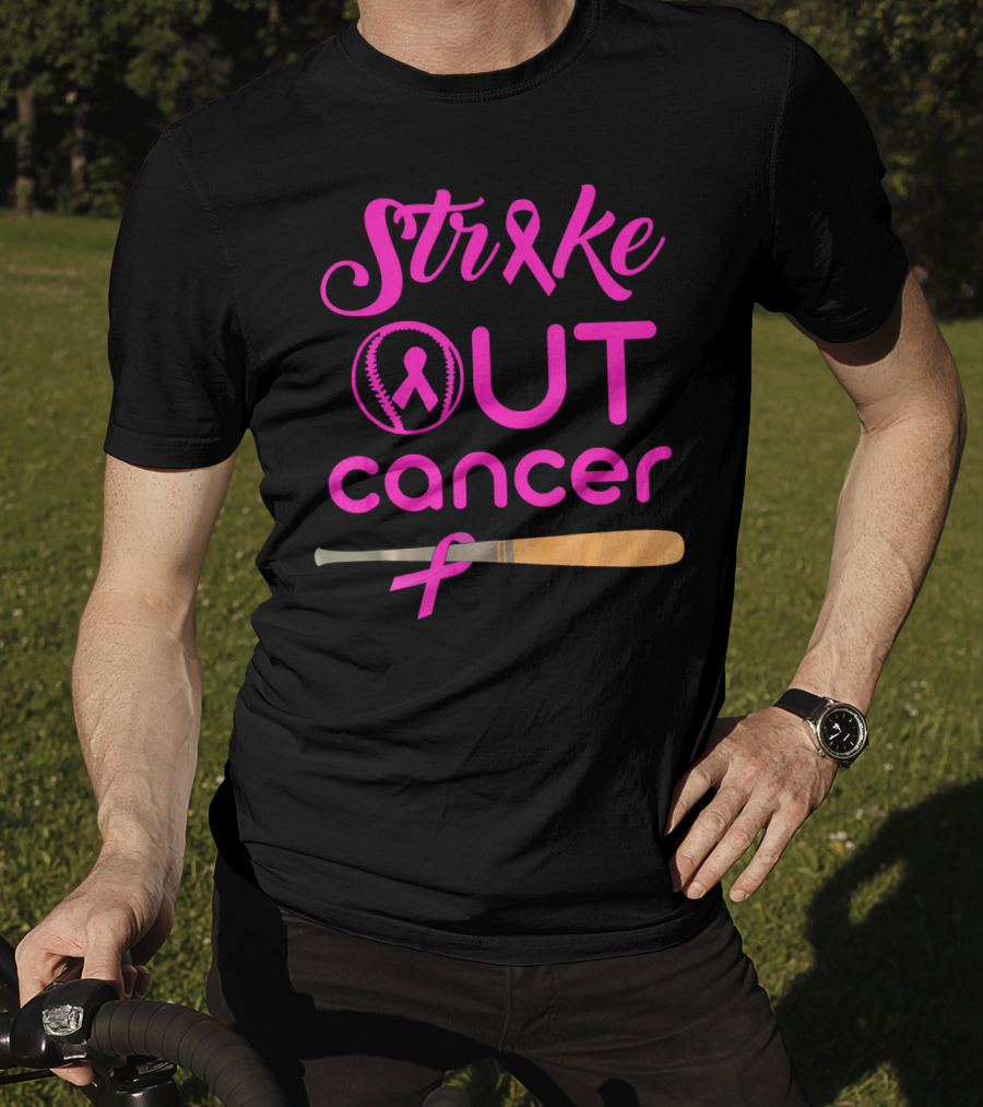 Strike Out Cancer Pink Ribbon Baseball Bat T-Shirt
