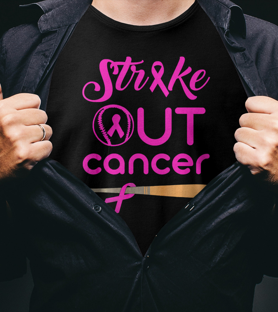 Strike Out Cancer Pink Ribbon Baseball Bat T-Shirt