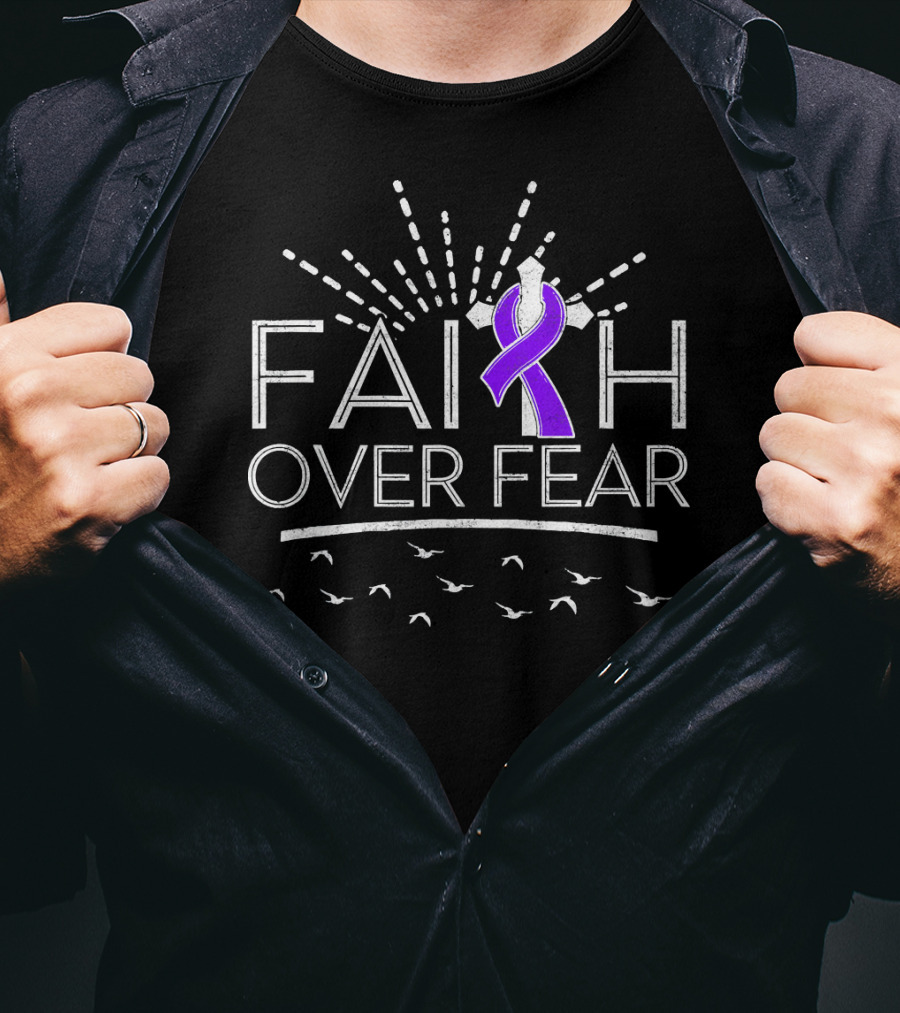 Faith Over Fear Purple Ribbon Hodgkins Lymphoma Awareness T-Shirt