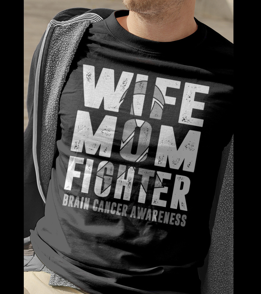 Wife Mom Fighter Brain Cancer Awareness Support Tattoo T-Shirt