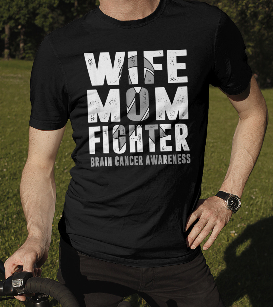 Wife Mom Fighter Brain Cancer Awareness Support Tattoo T-Shirt