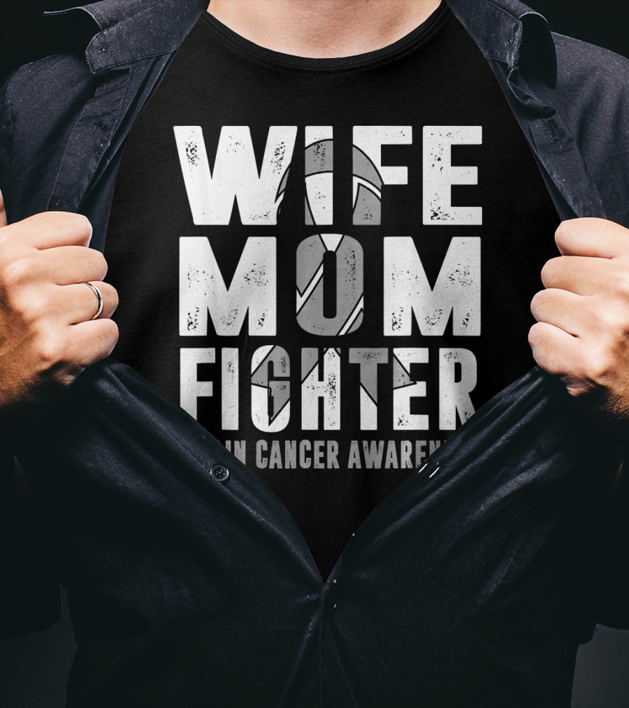Wife Mom Fighter Brain Cancer Awareness Support Tattoo T-Shirt