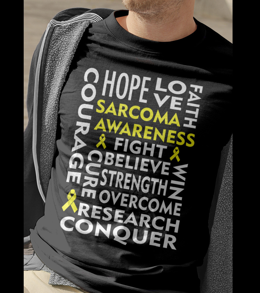 Sarcoma Awareness Yellow Ribbon Hope Courage Fight Conquer T-Shirt
