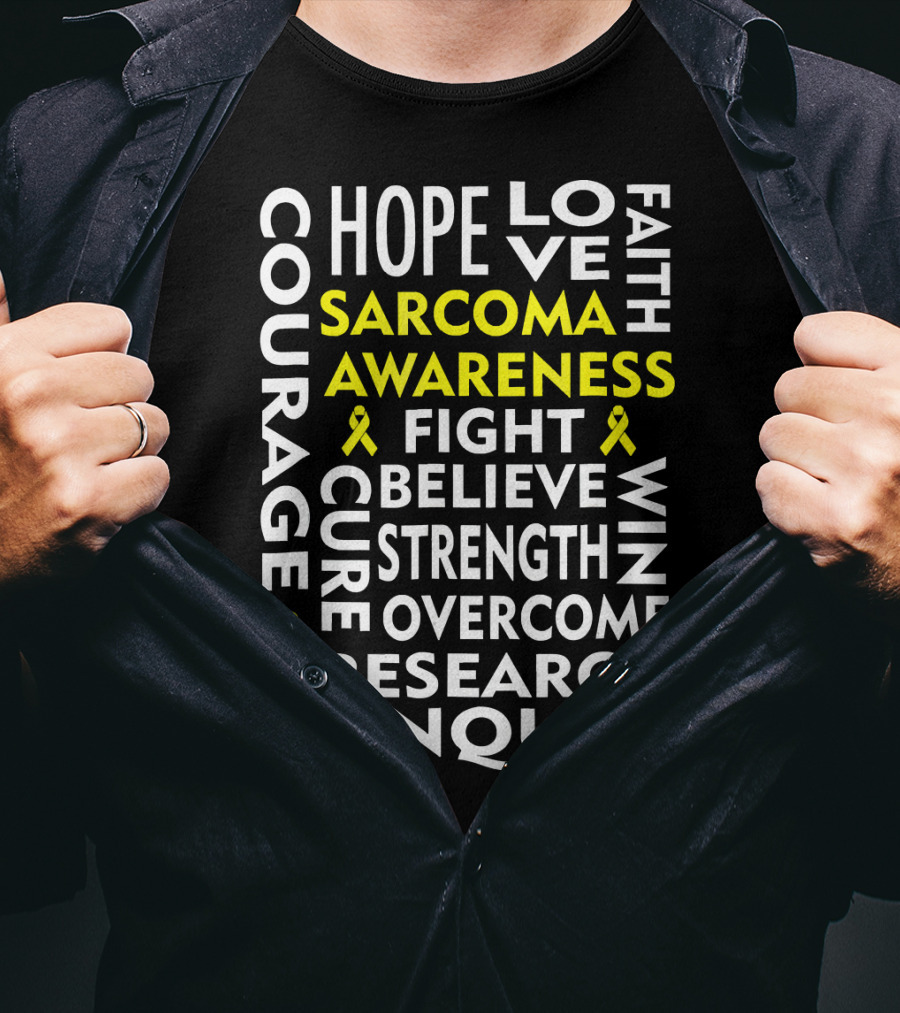 Sarcoma Awareness Yellow Ribbon Hope Courage Fight Conquer T-Shirt