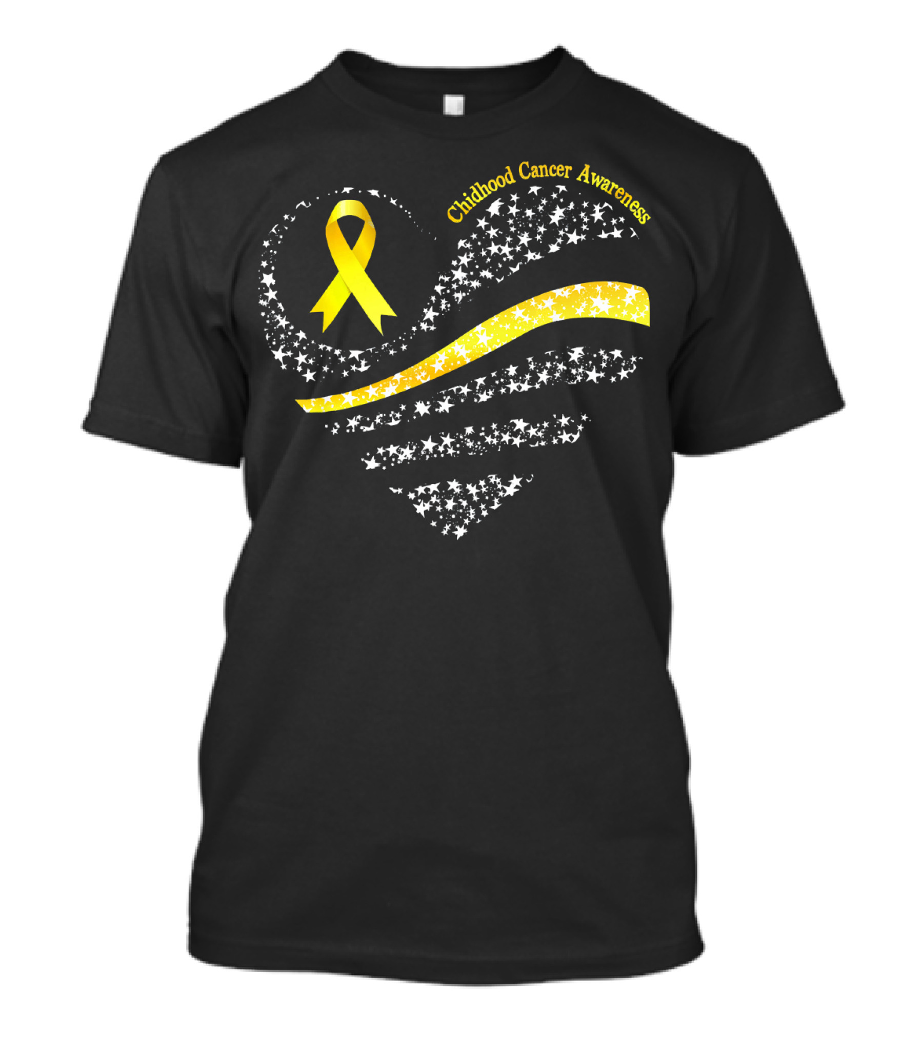 Childhood Cancer Awareness Heart Gold Ribbon American Flag T-Shirt