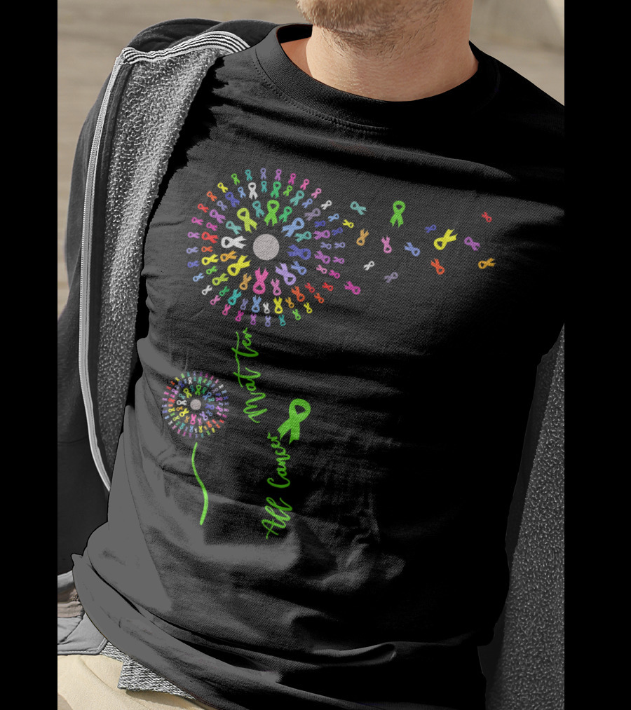 All Cancer Matter Support With Colorful Awareness Ribbon Burst T-Shirt