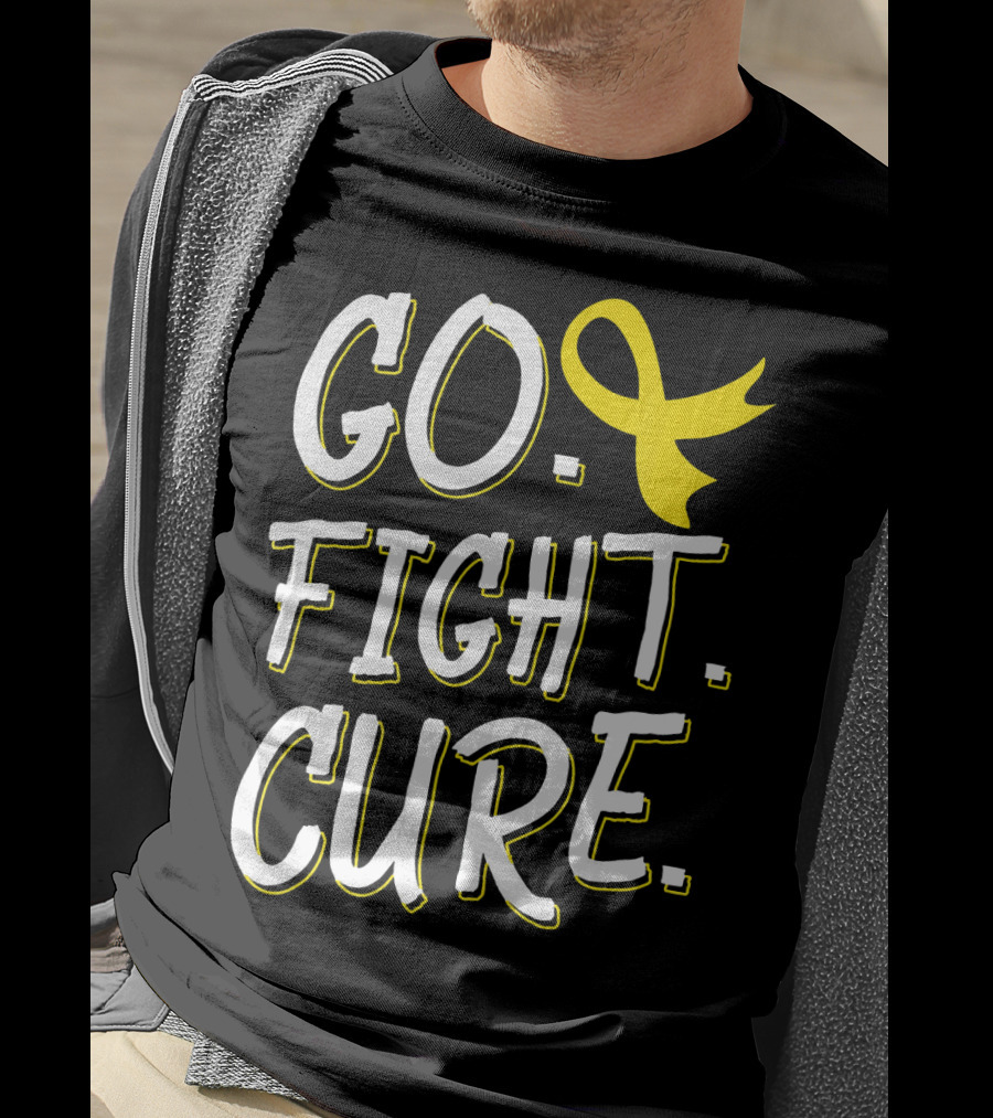 Go Fight Cure Childhood Cancer Gold Ribbon Awareness T-Shirt