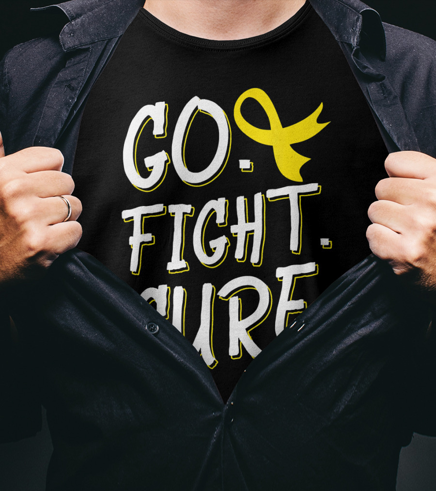 Go Fight Cure Childhood Cancer Gold Ribbon Awareness T-Shirt