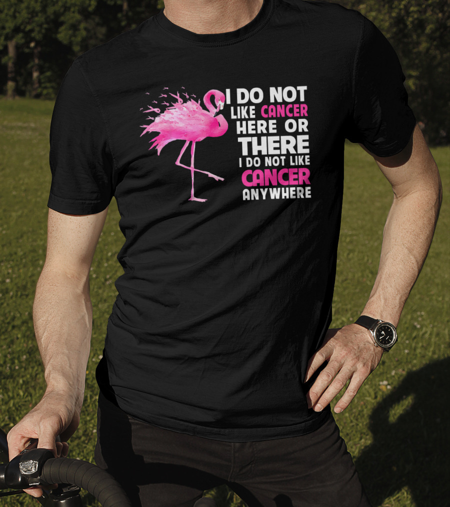 I Do Not Like Cancer Anywhere Pink Flamingo Breast Cancer Awareness T-Shirt