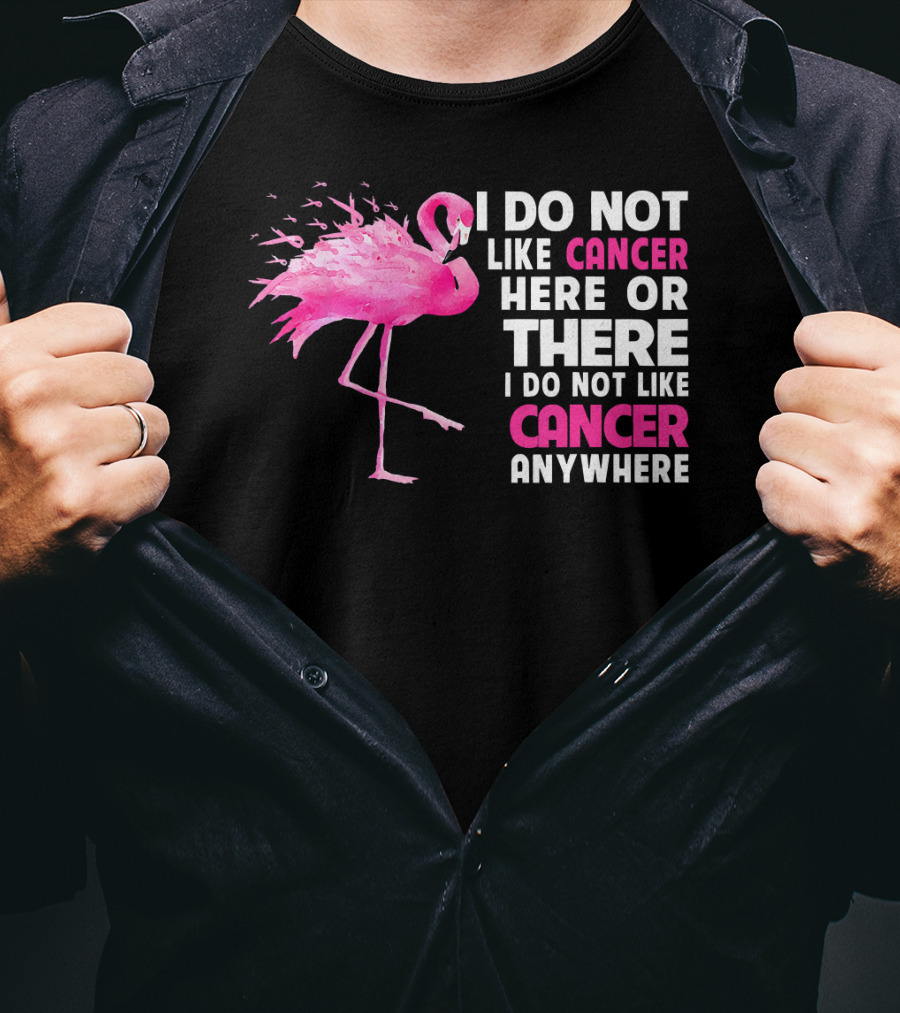 I Do Not Like Cancer Anywhere Pink Flamingo Breast Cancer Awareness T-Shirt