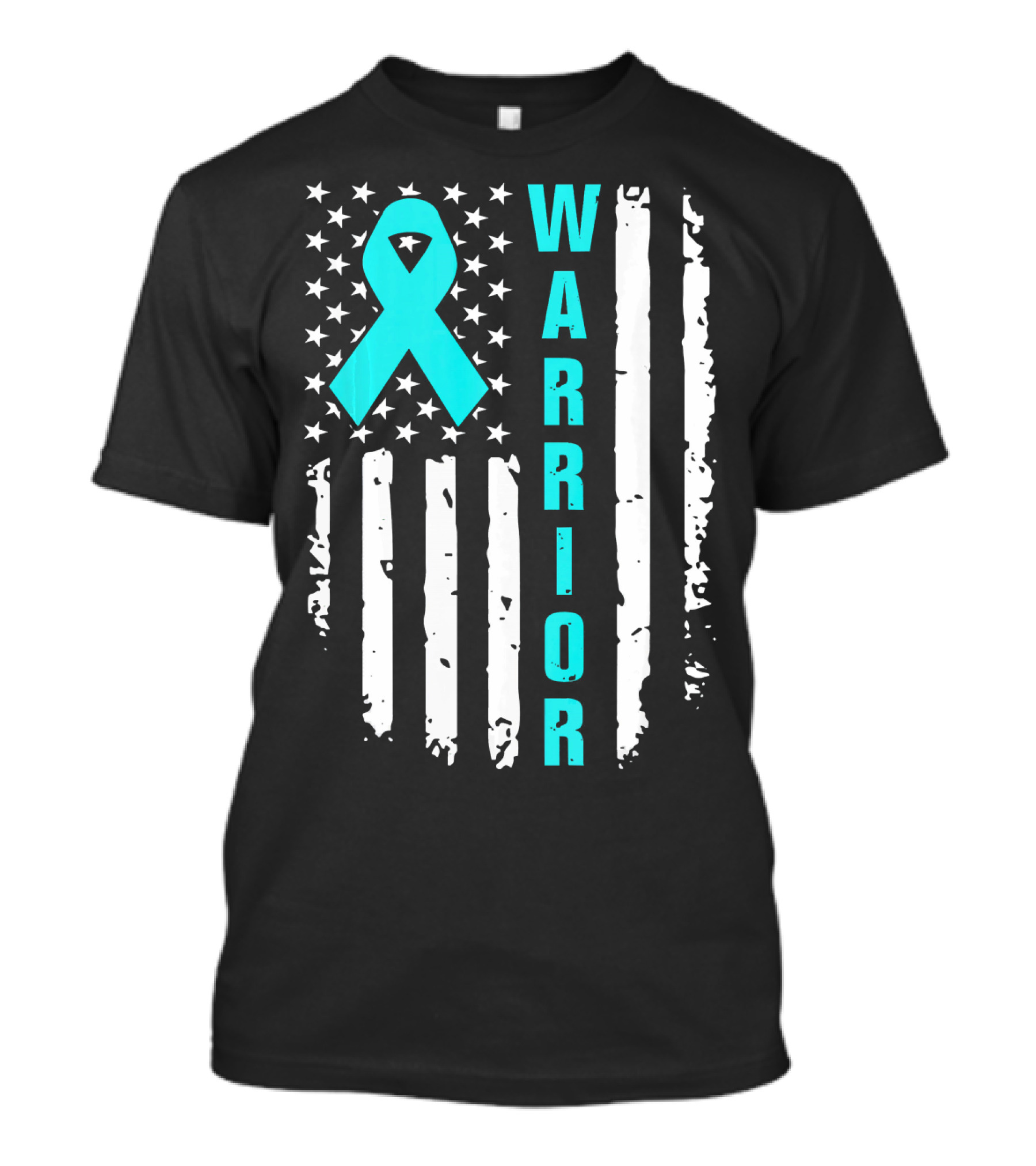 Warrior Teal Ribbon American Flag Ovarian Cancer T-Shirt
